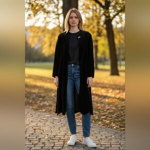 Vintage Cattiva Luxurious Black Velvet Trench Coat Dress Club Long Heavy Large